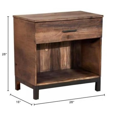 Rustic Pine and Mahogany 1-Drawer Nightstand with Open Shelf