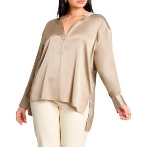 ELOQUII Women's Plus Size Half Placket Tunic - 1 of 4
