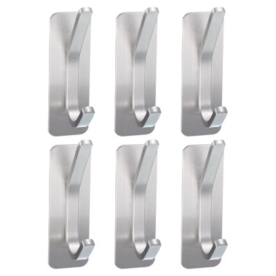 Unique Bargains Stainless Steel Self Adhesive Double Hook Wall Mounted Hanger