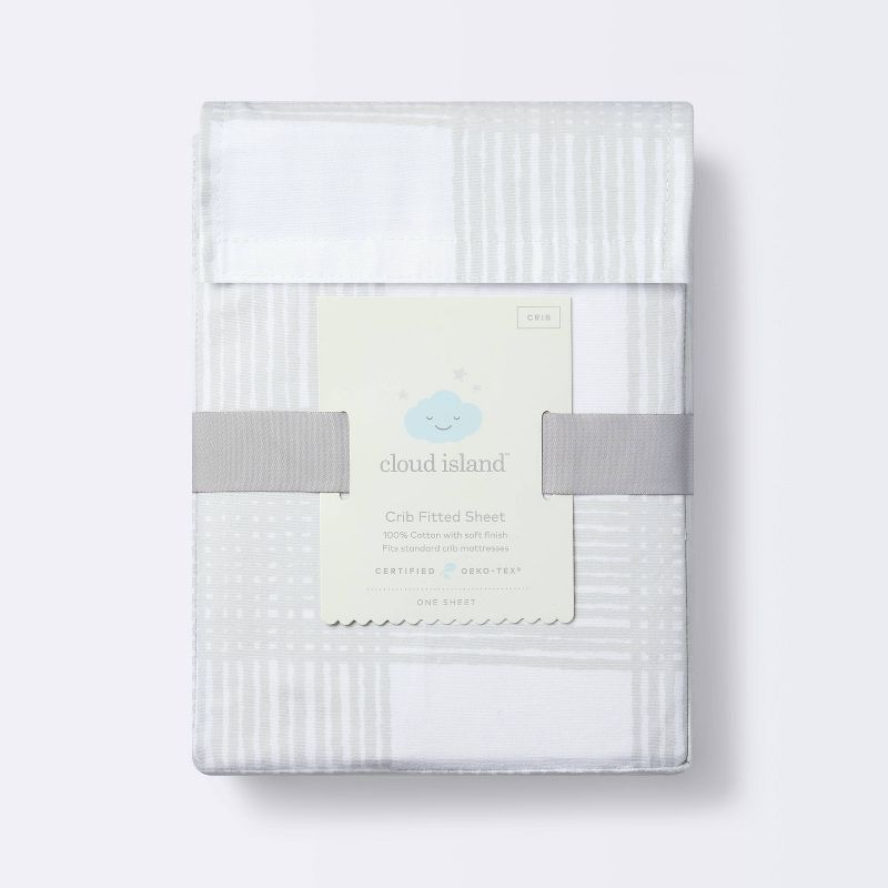 Crib Fitted Sheet Sketchy Plaid - Cloud Island&#8482; Gray, 6 of 7