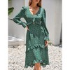 Women's Casual Ruffle Long Sleeve V Neck Boho Floral Print Midi Dress Flowy Chiffon A Line Long Dress - 2 of 4