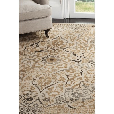 Vintage Cream and Beige Viscose Rectangular Area Rug