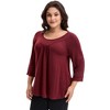 Agnes Orinda Women's Plus Size Hollow Out Gathered Patchwork Long Sleeve Pleated Tunics Casual Blouse - 2 of 4