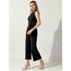 Allegra K Women's Elegant Office Work Sleeveless Wide Belted Leg Jumpsuit Romper - 3 of 4