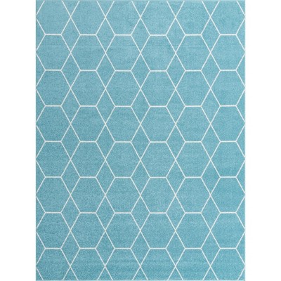 Light Blue Trellis Frieze Easy-Care Rectangular Area Rug