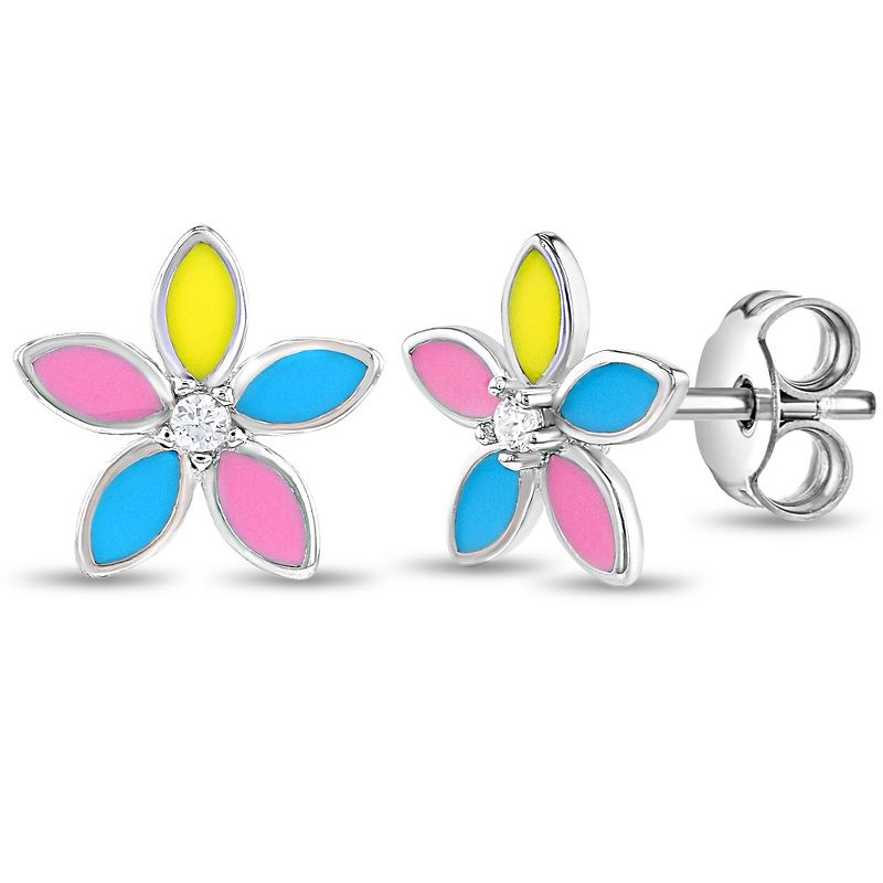 Girls' Fun Multicolor Summer Flower Standard Sterling Silver Earrings - In Season Jewelry, 1 of 7