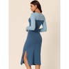 Seta T Women's Fall Color Block Round Neck Cut Out Front Long Sleeve Slit Hem Knit Sweater Midi Dress - 4 of 4