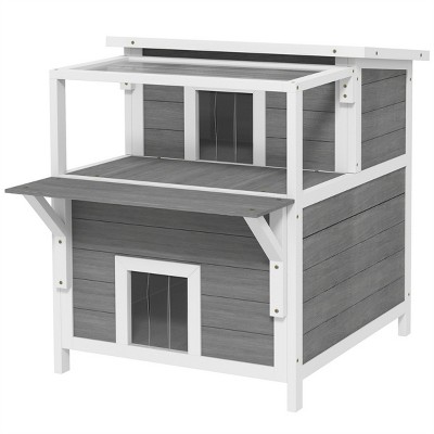 FURNIinspire Pet Crates And Houses Cat House, Double-Layer, Removable Pet House with Sloping Roof, Waterproof Kitty House, Gray, 34.3"*25.2"*29.9"