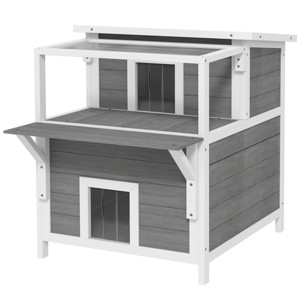 FURNIinspire Pet Crates And Houses Cat House, Double-Layer, Removable Pet House with Sloping Roof, Waterproof Kitty House, Gray, 34.3"*25.2"*29.9" - 1 of 4