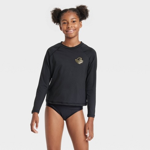 Girls' Wave Long Sleeve Rash Guard Swim Top - Art Class™ Black : Target