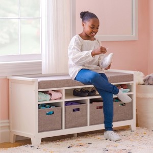 Martha Stewart Kids' Reading Bench - Children's Bedroom and Playroom Bookshelf and Toy Storage Organizer with Fabric Bins - 1 of 4