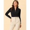 INSPIRE CHIC Women's V Neck Decor Button Pleated Solid Office Long Sleeve Shirt - 2 of 4