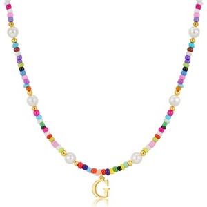 Personalized Beaded Choker Necklace Colorful Initial Pearl Teen Girl Gift G - 1 of 4