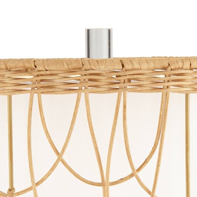 Large Beige Faux Rattan Coastal Table Lamp with White Shade