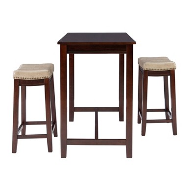 Rustic Charm 51.5" Acacia Wood Bistro Set with Beige Faux Leather Chairs
