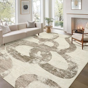 Luxury Modern Area Rug Ultra Soft Non Slip Stain Resistant Indoor Mat Machine Washable Low Pile Abstract Carpet - 1 of 4