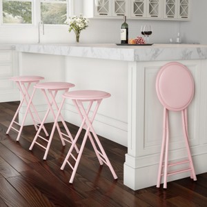 Set of 4 Counter Height Bar Stools – 24-Inch Backless Folding Chairs with 225lb Capacity for Kitchen, Rec Room, or Game Room by Lavish Home (Pink) - 1 of 4