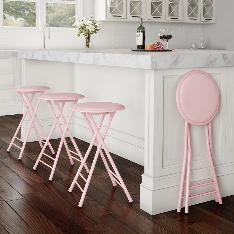 Set of 4 Counter Height Bar Stools – 24-Inch Backless Folding Chairs with 300lb Capacity for Kitchen, Rec Room, or Game Room by Trademark Home (Pink), 2 of 9