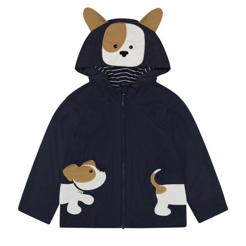 London Fog Toddler Boys Lightweight Animal Jersey Lined Rainslicker Jacket Navy Puppy 4t Target