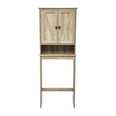 Rustic Brown Engineered Wood Over-the-Toilet Storage Cabinet with Adjustable Shelves