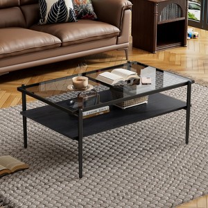 ALEXOUN Modern Rectangle Coffee Table with Tempered Glass Top & Metal Frame, Stylish Living Room Table, Easy Assembly for Home and Office - 1 of 4
