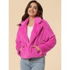Allegra K Women's Cropped Notch Lapel Open Front Faux Fur Fluffy Coat - 2 of 4