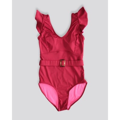 Burgundy Ruffle One-Piece