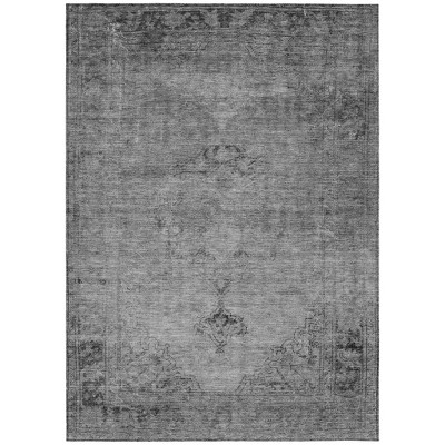Gray Silver And Charcoal Oriental Washable Indoor Outdoor Area Rug