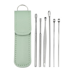 Unique Bargains Stainless Steel Ear Cleansing Tool Set with Faux Leather Packaging 6 Pcs - 1 of 4