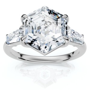 Pompeii3 Certified 3 1/2Ct Hexagon Diamond Engagement Ring 14k Gold or Platinum Lab Created - 1 of 4
