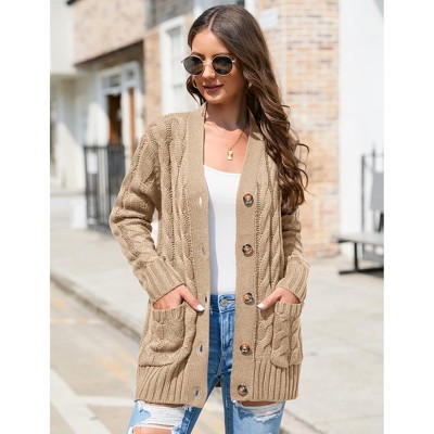 Womens Cardigan Sweaters Button Down Casual Long Sleeve Knit Outerwear Coat with Pocket