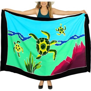 LA LEELA Women's Wrap Swimwear Cover up Sarong Wraps One Size Emerald Turtle - 1 of 4