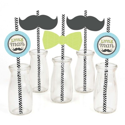 Big Dot of Happiness Dashing Little Man Mustache Paper Straw Decor - Baby Shower or Birthday Party Striped Decorative Straws - Set of 24