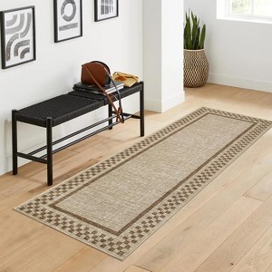 Washable Area Rug Living Room Rugs Modern Bordered Soft Throw Carpet Low Pile Non Slip Checkered Bedroom Rug Geometric Carpet for Nursery - 1 of 4