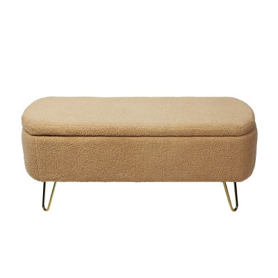 GlasFlength Ottomans and Benches Modern Storage Bench with Elegant Gold Base for Bedroom Living Room Entryway, Beige, 39.37"*15.75"*15.5"