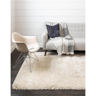 Off-White Linen Shag Rectangle Area Rug 5'1" x 8'