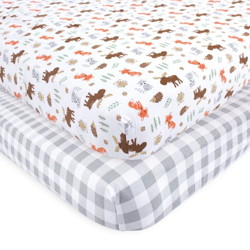 Hudson Baby Infant Boy Cotton Fitted Crib Sheet, Woodland, One Size, 1 of 3