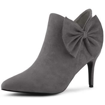 Allegra K Women's Pointed Toe Zip Stiletto Bow Heels Boots