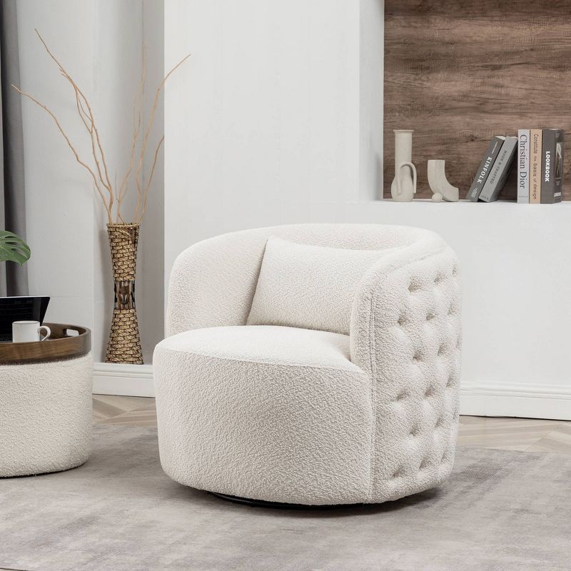  34" Wide Boucle Tufted Upholstered 360° Swivel Armchair - Kinwell, 2 of 12