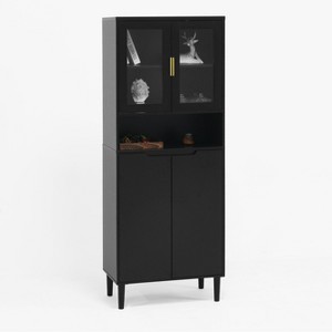 Gulches W409 NEWMARK 4-Door Tall Storage Bookcase with Adjustable Board, MDF Painting Finished, Black - Ideal for Living Room & Bedroom Storage - 1 of 4