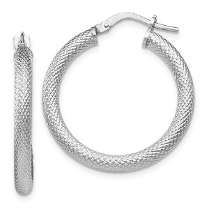 Black Bow Jewelry 3mm Textured Sterling Silver Round Hoop Earrings, 25mm (1 in) - 1 of 4