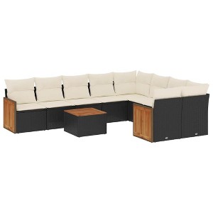 vidaXL 10 Piece Patio Sofa Set with Cushions Black Poly Rattan - Black and Cream With Table - 1 of 4