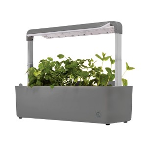 iDesign Countertop Self-Watering Plant Pot Center with Grow Light and 3 Plant Pots, Charcoal - 1 of 4