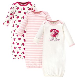 Touched by Nature Baby Girl Organic Cotton Long-Sleeve Gowns 3pk, Petals, 0-6 Months - 1 of 4