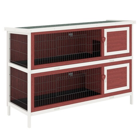 PawHut 47 2-Story Raised Stacked Wooden Outdoor Rabbit Hutch Small Animal Cage with Pull-Out Trays 