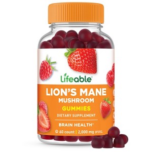 Lifeable Lions Mane Gummies Extract for Adults, Vegan, Kosher, Non-GMO Mushroom Gummies, Brain Support Supplement, 60 Gummies - 1 of 4