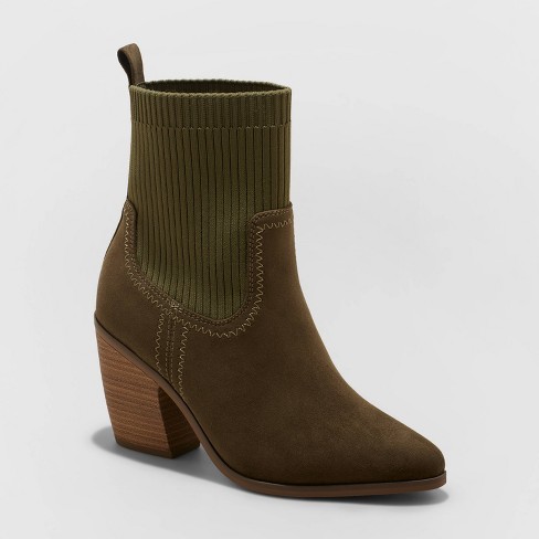 Olive green 2025 suede ankle boots