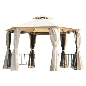 13' x 13' Patio Gazebo, Double Roof Hexagon Outdoor Gazebo Canopy Shelter with Netting & Curtains, Solid Steel Frame for Garden, Lawn and Deck - 1 of 4