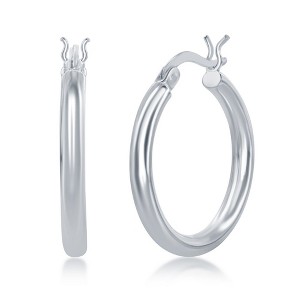 Bella Silver Sterling Silver 3x25mm High-Polished Hoop Earrings - Rhodium Plated - Silver - 1 of 2