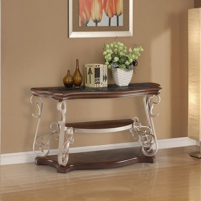 Rectangular Coffee Table With Marble Paper Top, Birch Middle Shelf, Metal Legs Modern Sleek Cocktail Table,abstract,brown,54.02in,4.5ft